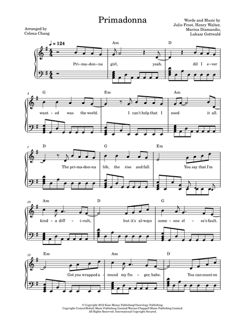 Primadonna (Arr. Celena Chang) - Marina & The Diamonds (Piano Solo)