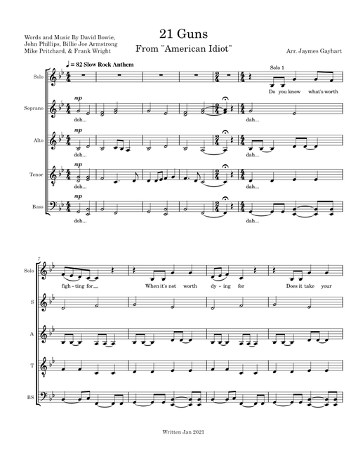 21 Guns - from "American Idiot" - Green Day (SATB)