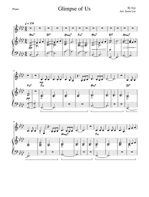 Glimpse of Us - With Melody (Piano)