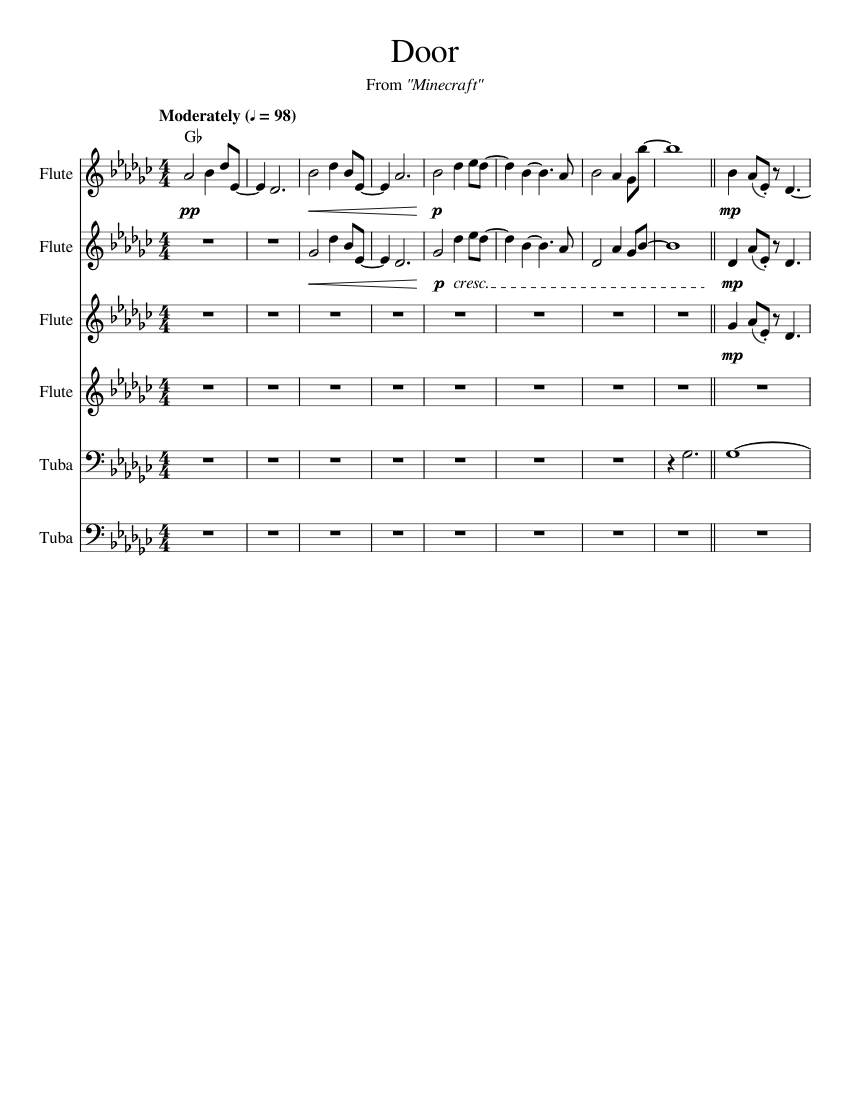Minecraft - Door Sheet Music with Chords for Tuba, Flute (Mixed ...