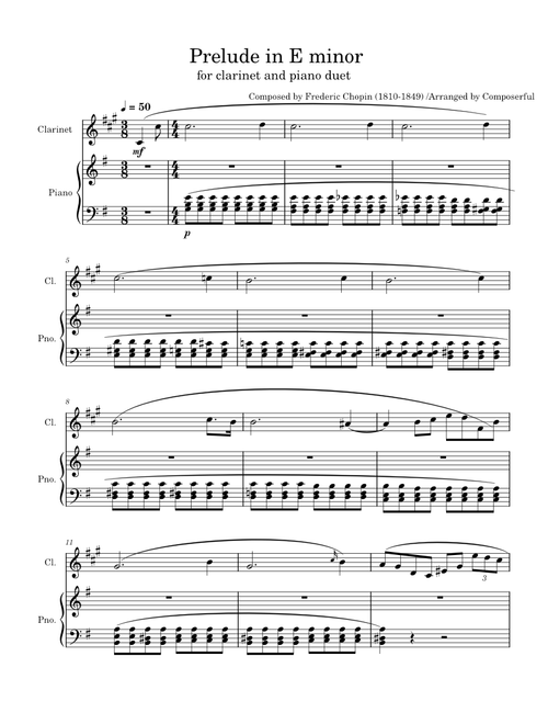 Prelude in E minor Op. 28 No. 4 – Frédéric Chopin Prelude in E minor Op. 28 No. 4 - Frédéric Chopin (clarinet and piano duet)