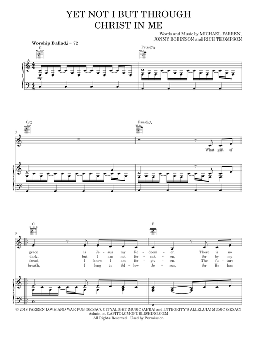 Yet not i but through christ in me - CityAlight (Piano-Vocal-Guitar)