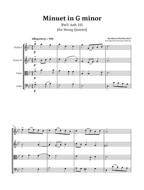 Minuet in G minor, BWV Anh. 115 (String Quartet) - J. S. Bach (Arr. Henrique Oliveira) - Johann Sebastian Bach (String Quartet)