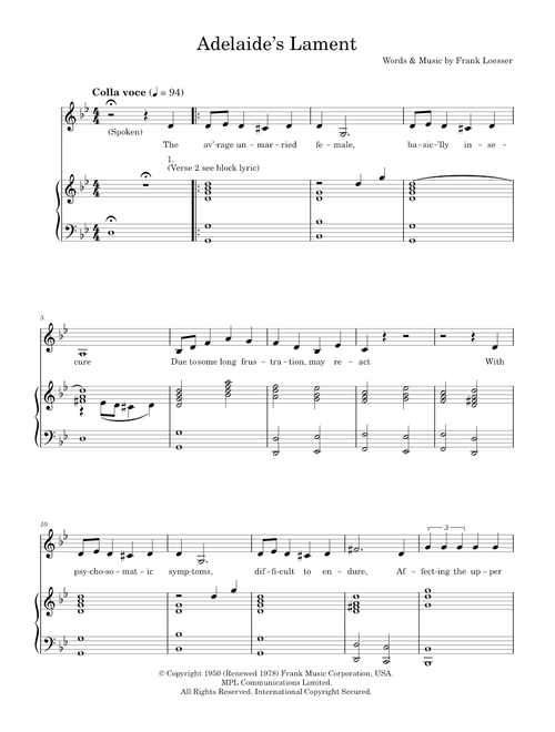 Adelaide's Lament - Frank Loesser, Guys And Dolls Musical (Piano Vocal)