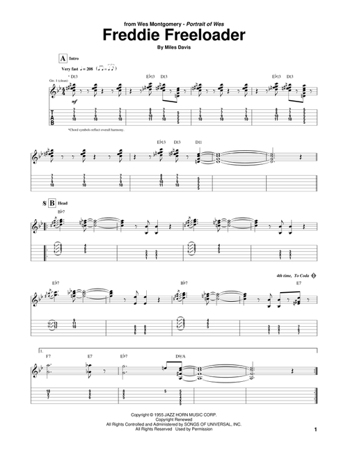 Freddie Freeloader - Wes Montgomery, Miles Davis (Guitar Tab)
