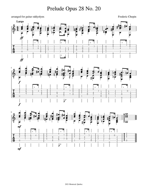 Prelude, Op. 28, No. 20 – Frédéric Chopin - for solo Guitar