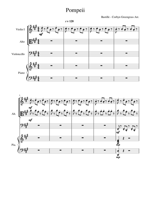 Pompeii - Bastille (Arr. for 2 Violin, Cello and Piano)