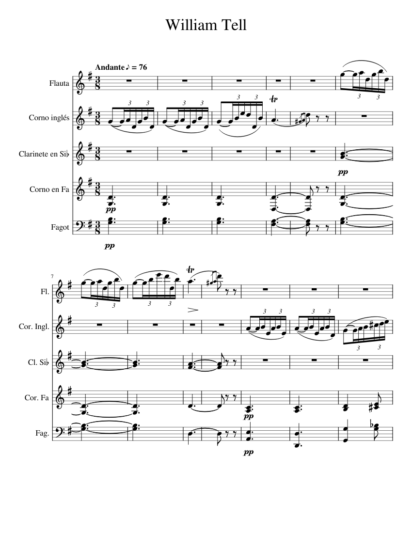 William Tell Overture Sheet music for Flute, Oboe, in bflat, Bassoon & more