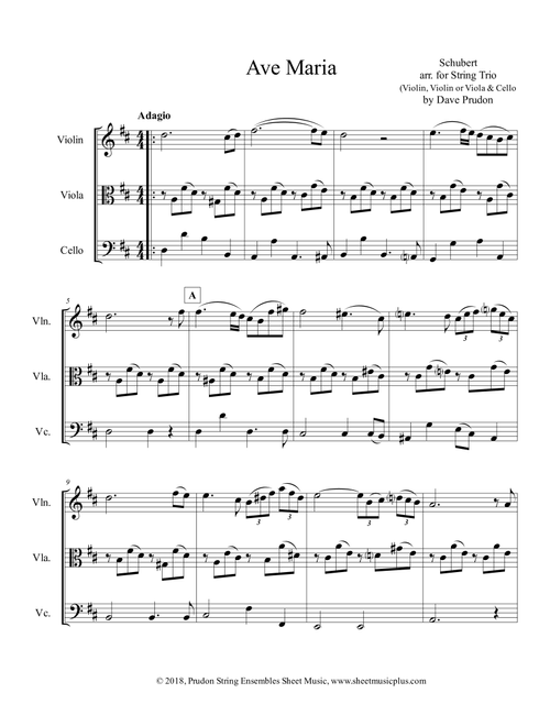 Shubert Ave Maria for String Trio (Arr. Dave Prudon) - Schubert (String Ensemble)