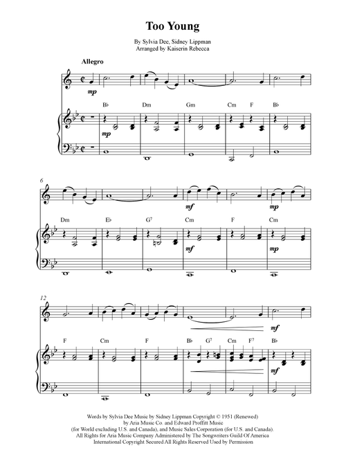 Too Young (Arr. Kaiserin Rebecca) - Sylvia Dee, Sidney Lippman (Clarinet and Piano)