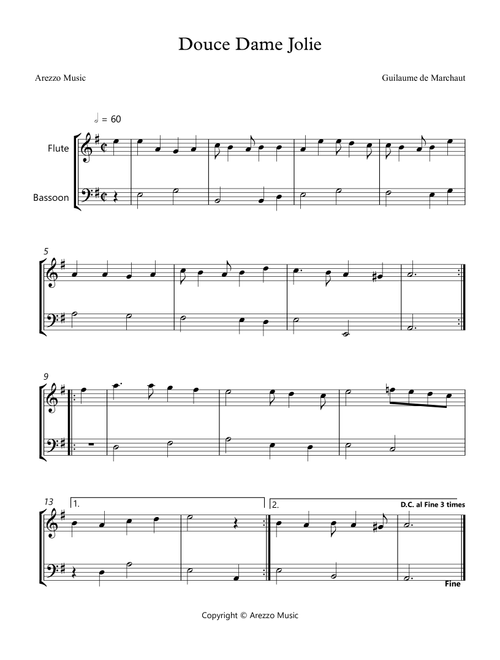 Douce Dame Jolie - Flute and Bassoon Arrangement (Arr. Arezzo Music) - Guillaume de Machaut (Instrumental Duet)