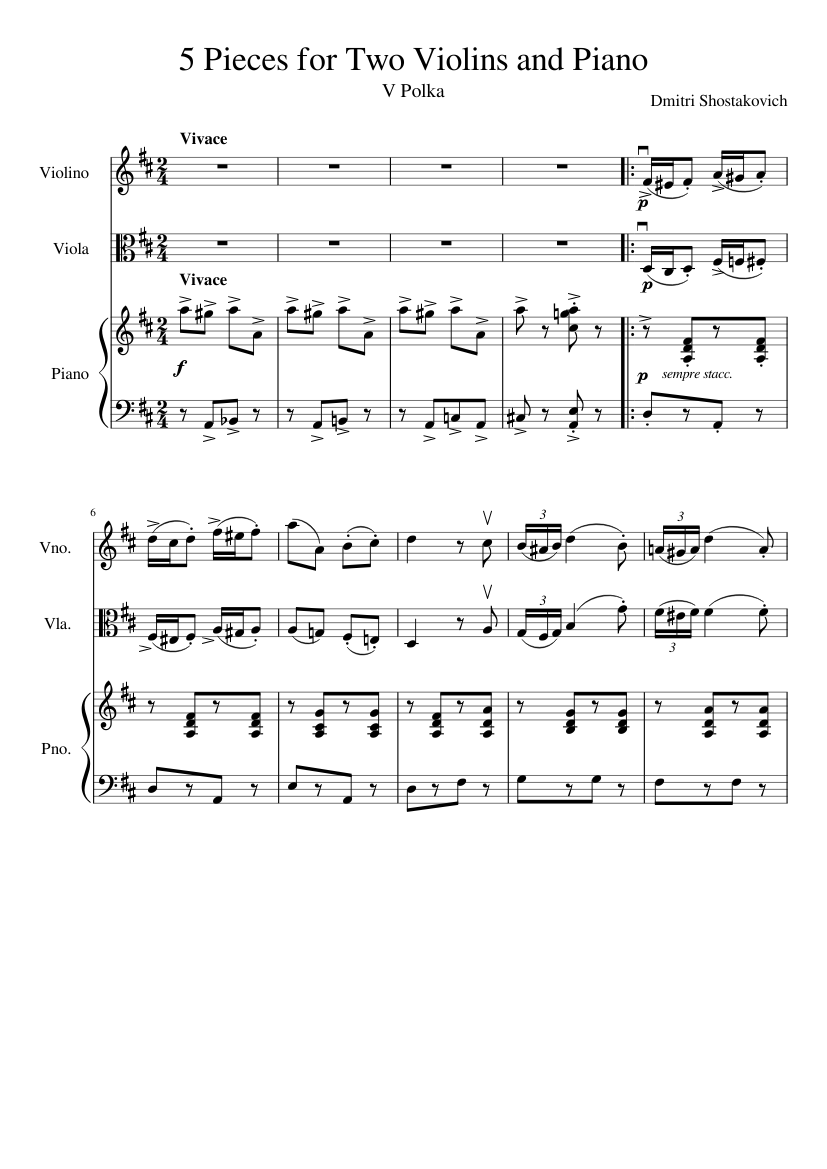Skærpe Wings I modsætning til 5 Pieces for Two Violins and Piano - V Polka Sheet music for Piano, Violin,  Viola (Mixed Trio) | Musescore.com