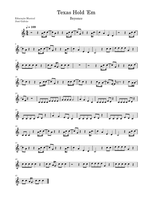 TEXAS HOLD 'EM – Beyoncé Texas Hold 'Em – Beyoncé - Partitura flauta - Educação Musical José Galvão