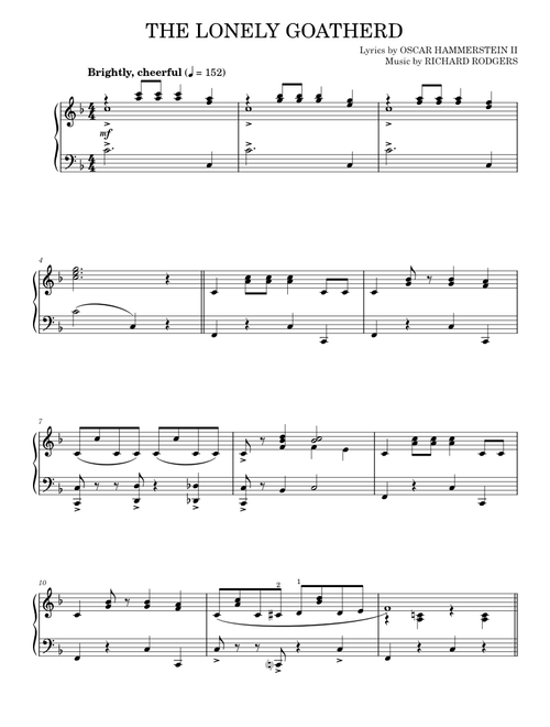 The Lonely Goatherd (from The Sound of Music) - Rodgers & Hammerstein, The Sound Of Music Musical (Piano Solo)