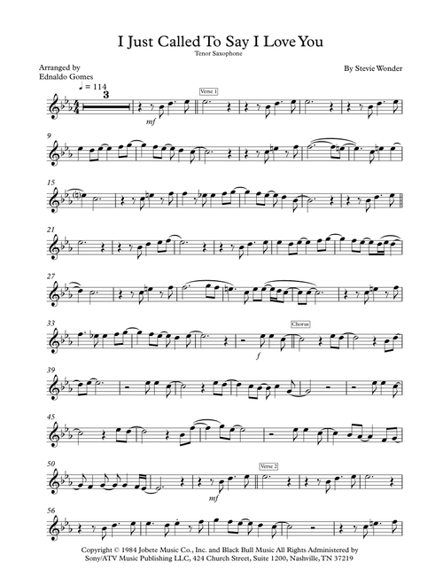 I Just Called To Say I Love You (Arr. Ednaldo Gomes) - Stevie Wonder (Tenor Sax Solo)