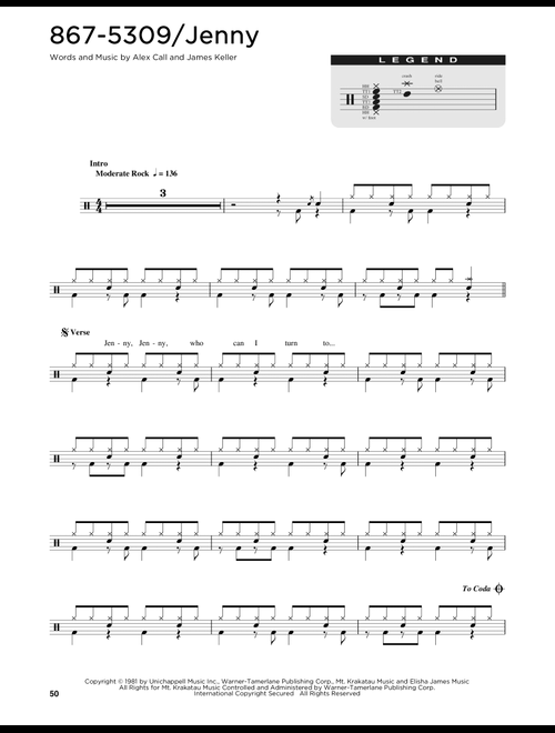 867-5309/Jenny - Tommy Tutone (Drum Chart)