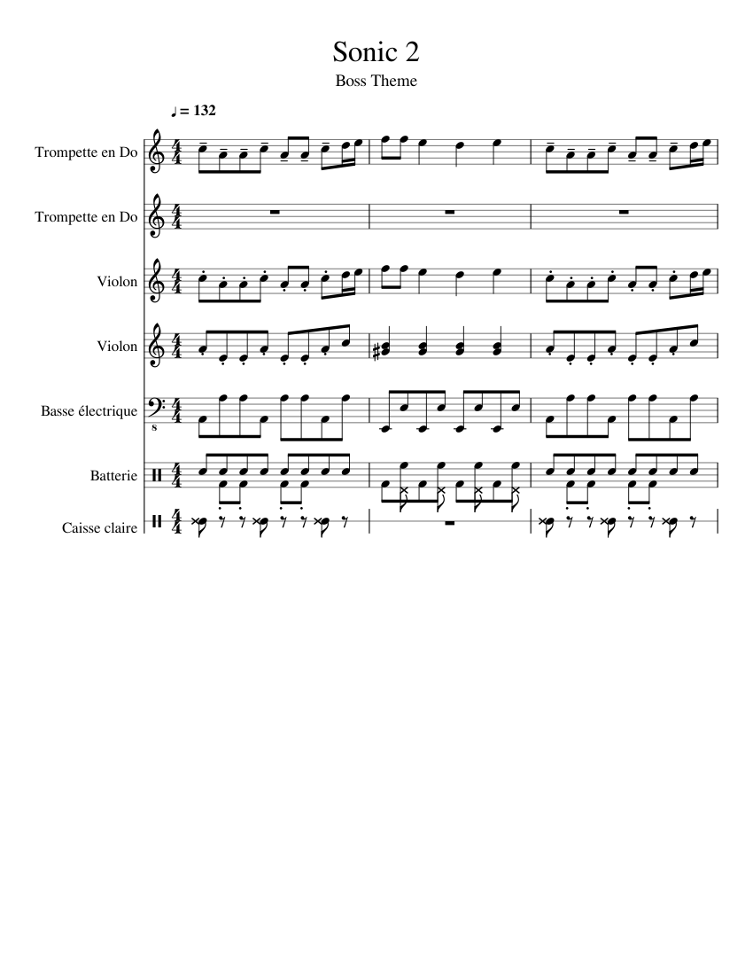 Sonic Theme Sheet music for Snare drum, Violin, Bass guitar, Drum & more instruments (Mixed Ensemble) | Musescore.com