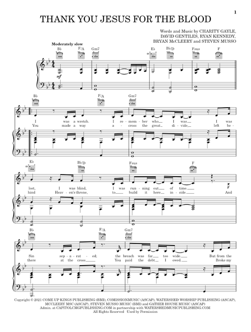 Thank You Jesus For The Blood - Charity Gayle (Piano-Vocal-Guitar)