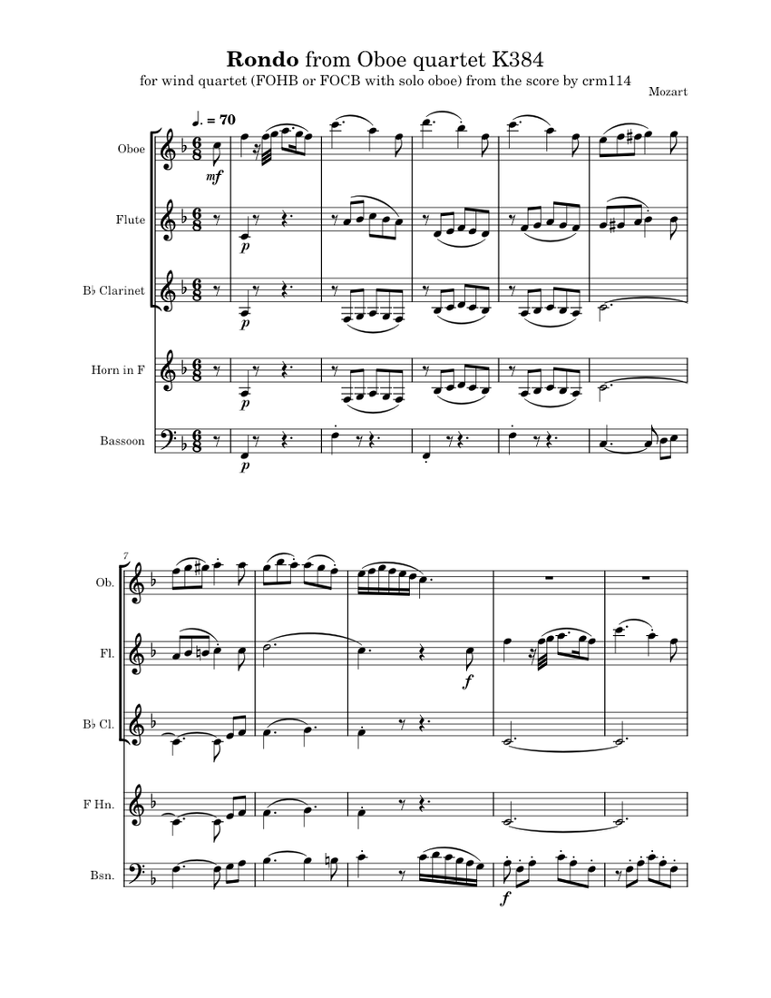 Rondo from Oboe Quartet in F major, K.370.3 Wolfgang Amadeus Mozart
