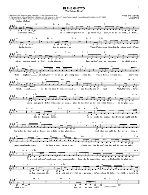 In The Ghetto (The Vicious Circle) - Elvis Presley (Lead Sheet - Fake Book)