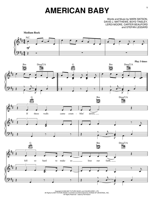 American Baby - Dave Matthews Band (Piano-Vocal-Guitar)