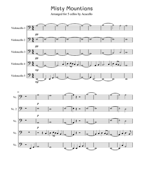 Misty Mountains – Howard Shore Misty Mountains – for 5 cellos