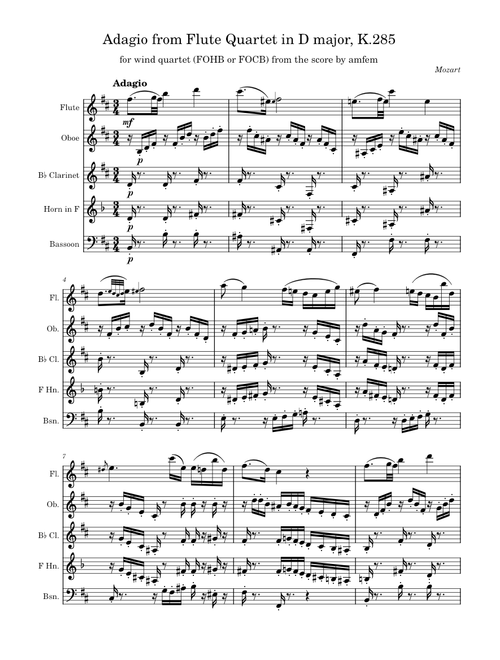 Adagio from Flute Quartet K285.2 - Wolfgang Amadeus Mozart
