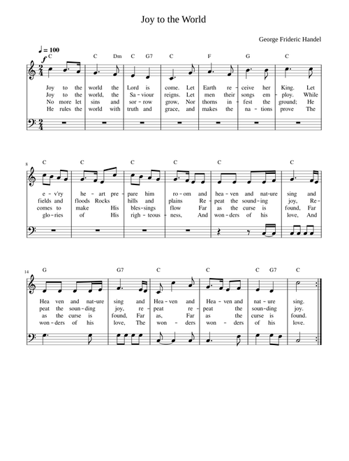 Joy to the world – Misc Christmas (Lead Sheet - Melody, Chords and Lyrics)