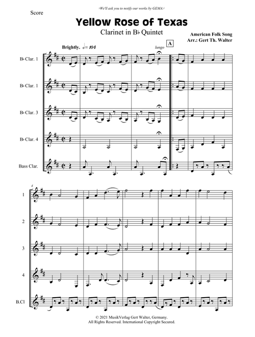 Yellow Rose of Texas (Arr. Gert Th. Walter) - American Folk Song (Woodwind Ensemble)
