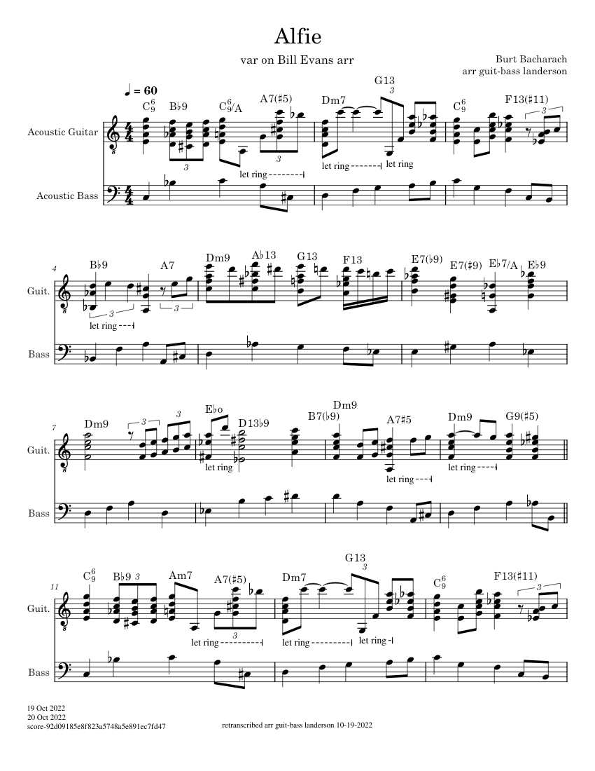 Alfie – Burt Bacharach Sheet Music with Chords for Guitar