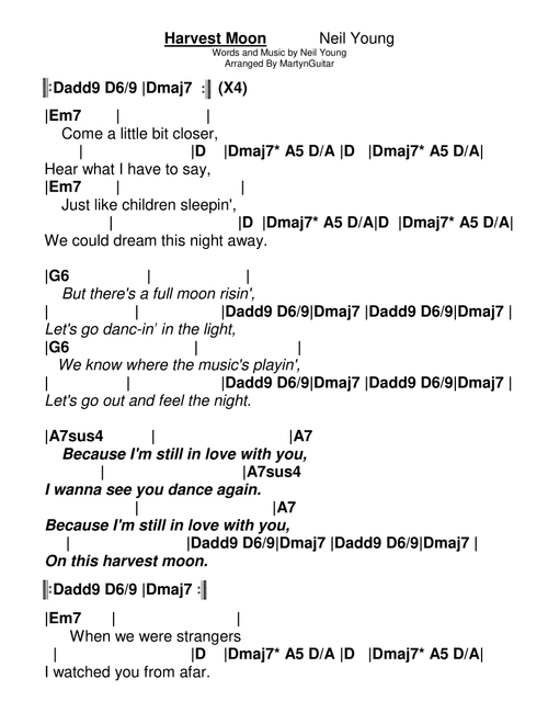 Harvest Moon (Arr. Martyn Guitar) - Neil Young (Guitar Chords-Lyrics)