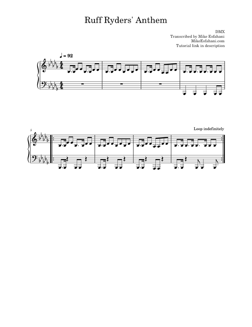 DMX - Ruff Ryders' Anthem Sheet Music for Piano (Solo) easy | MuseScore.com