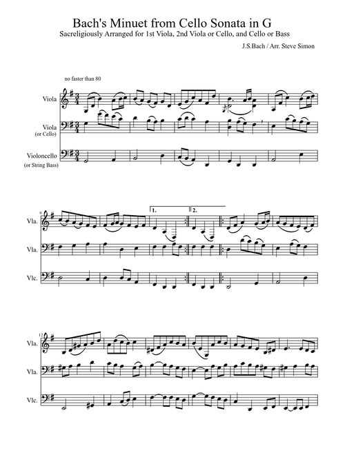 Bach Minuet Arrangement (Viola, Viola or Cello, Cello or Bass)