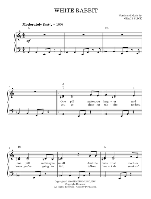 White rabbit - Jefferson Airplane (Easy Piano)