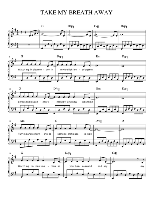 TAKE MY BREATH AWAY - easy piano