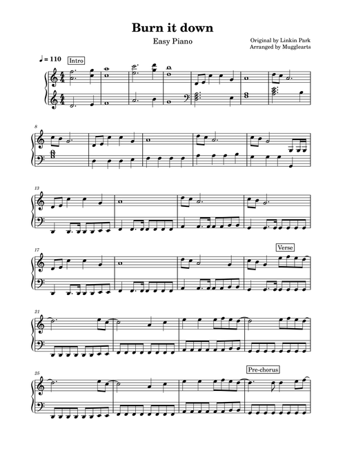 Burn It Down (Arr. Mugglearts) - Linkin Park (Easy Piano)