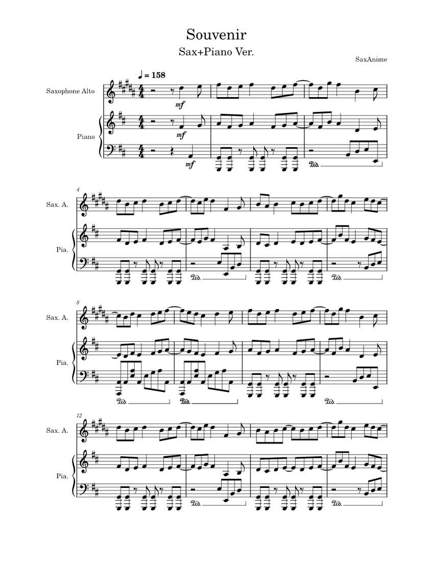 Souvenir Sax/Piano Spy X Family OP2 Sheet music for Piano, Saxophone