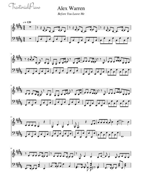 Before You Leave Me (Arr. Trentorial Piano) - Alex Warren (Piano Vocal)