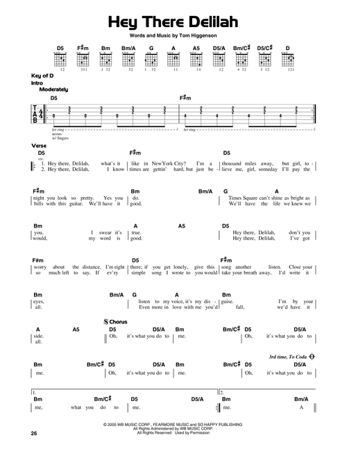 Hey There Delilah - Plain White Ts, Tom Higgenson (Guitar Lead Sheet)