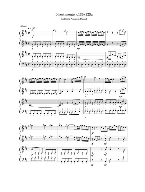 Divertimento in D K.136 125a MOV 1 - Wolfgang Amadeus Mozart (Piano Duet)