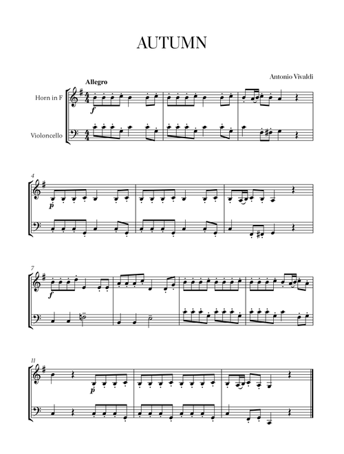 Antonio Vivaldi - Autumn (Allegro) for French Horn and Cello (Arr. Cadenza Editions) (Instrumental Duet)