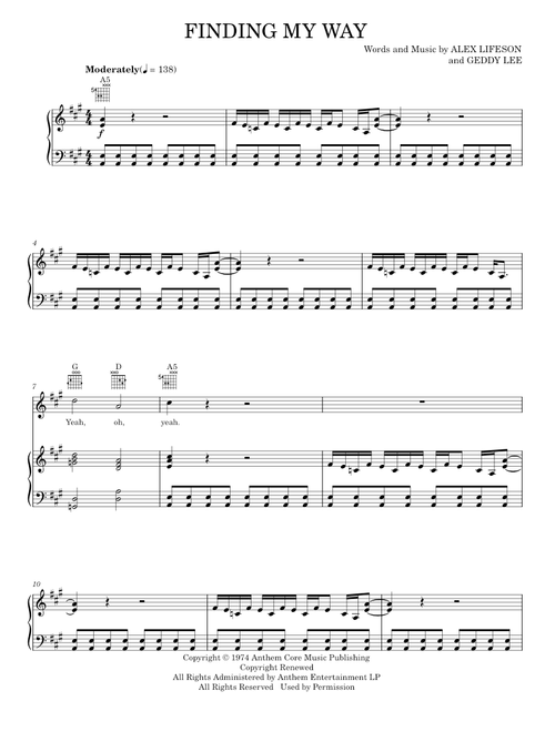 Finding My Way - Rush (Piano-Vocal-Guitar)