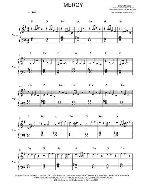 Mercy (Arr. Music-holley) - Shawn Mendes (Small Ensemble)