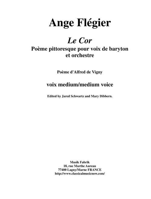 Ange Flégier: Le Cor for baritone voice and orchestra,score and complete parts (Large Ensemble)