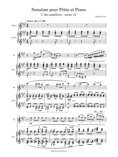 Sonatine pour Flûte et Piano - Des papillons - Assez vif