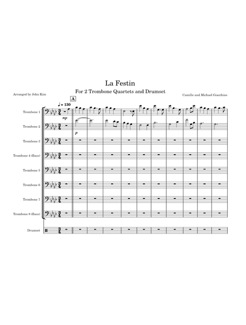 Le festin – Camille and Michael Giacchino (For 2 Trombone quartets and Drumset)
