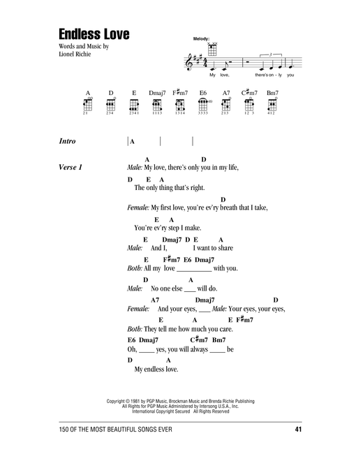 Endless Love - Lionel Richie, Glee Cast featuring Matthew Morrison and Lea Michele, Lionel Richie feat Shania Twain (Ukulele Chords-Lyrics)