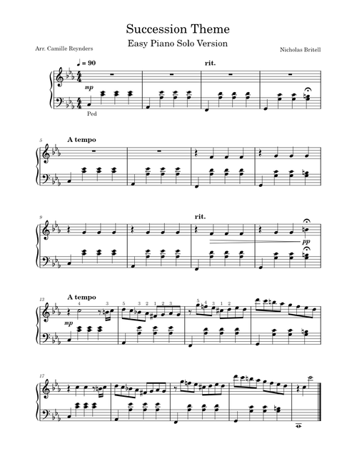 Succession Theme - Easy piano
