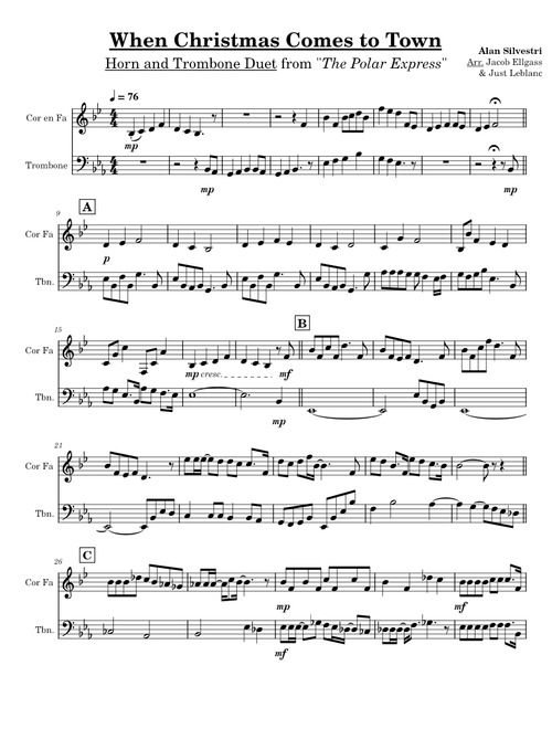 Polar Express - "When Christmas comes in Town" for Horn and Trombone