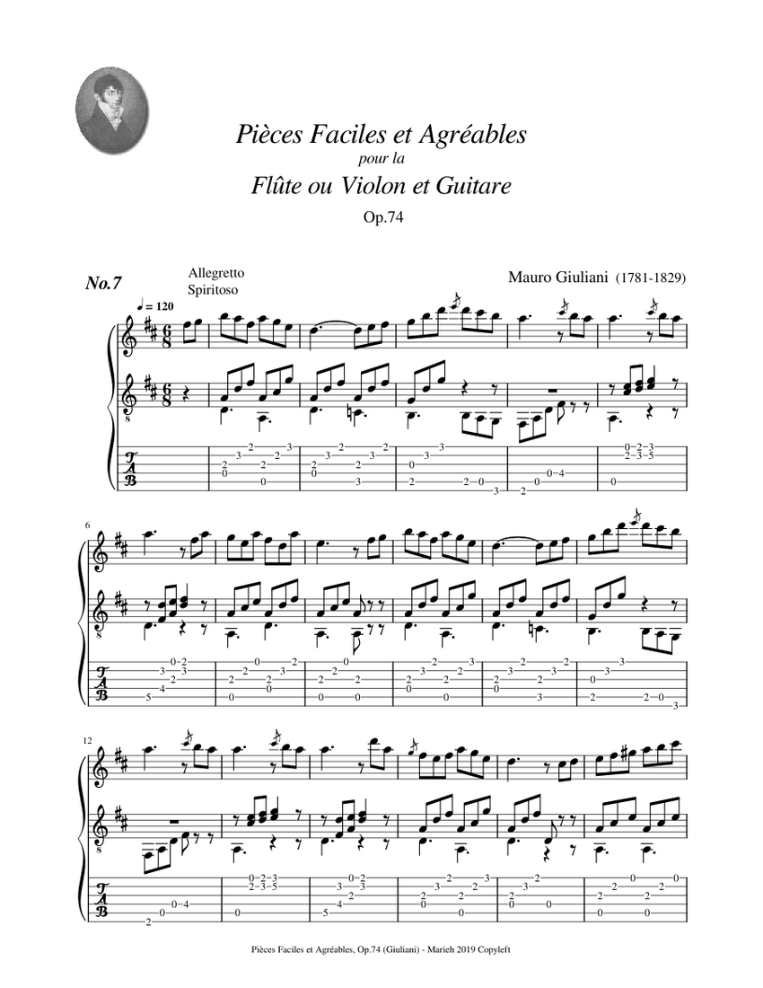 Pièces faciles pour Flûte ou Violon et Guitare, Op.74 No.7